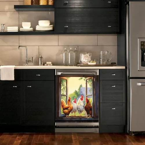 Vista 2 de Calcomanías magnéticas de gallo de granja para puerta delantera, cubierta magnética para lavavajillas de granero, decoración de cocina, calcomanía