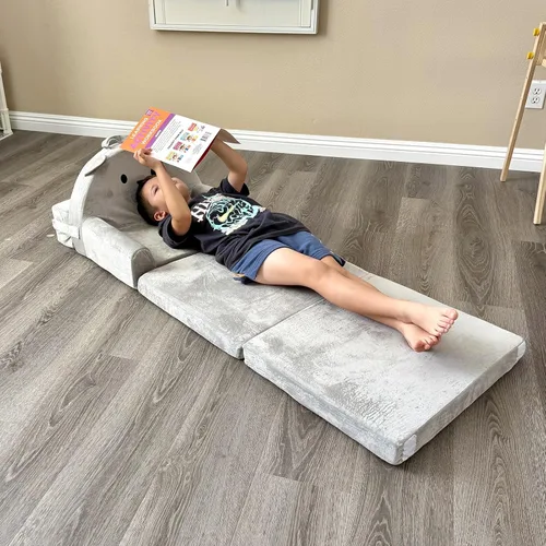 Vista 2 de Sofá cama para niños con funda extraíble lavable y respaldo de cinta mágica - Silla plegable para niños pequeños, cómodos muebles de terciopelo