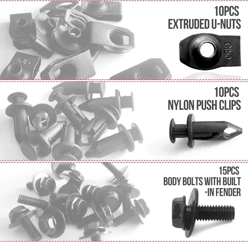 Vista 4 de 35 tornillos para el cuerpo de protección contra salpicaduras de motor, clips de parachoques extruidos en U compatible con Nissan 350z 370z Infiniti