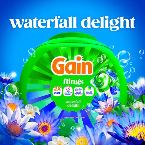Vista 5 de Gain flings Ultra Oxi Cápsulas de Detergente para Ropa, 60 Unidades, Aroma Waterfall Delight, 3 en 1, Compatible con HE