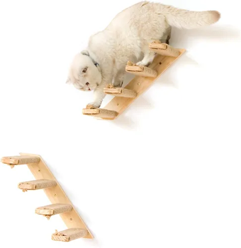 Vista 3 de Estantes de pared para gatos de 4 escalones, escaleras de pared para gatos (blanco marrón, 1 paquete de 4 escalones, 1)