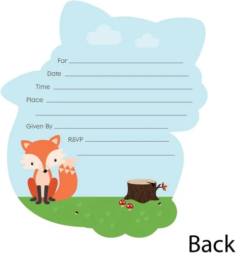 Vista 3 de Big Dot of Happiness Fox - Invitaciones de relleno en forma de zorro - Tarjetas de invitación para baby shower o fiesta de cumpleaños con sobres