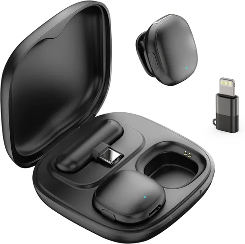 Vista 13 de NPTCL Mini micrófono de solapa inalámbrico Lavalier para iPhone y teléfono Android, clip con cancelación de ruido, USB C 2 en 1 y micrófono