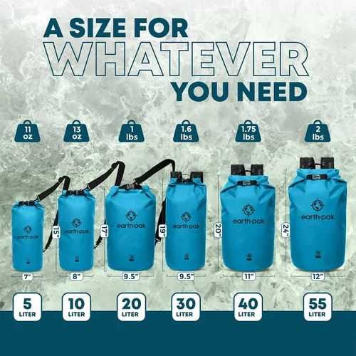 Vista 2 de Earth Pak Bolsa seca impermeable – Mochila impermeable enrollable que mantiene el equipo seco para kayak, playa, rafting, canotaje, senderismo