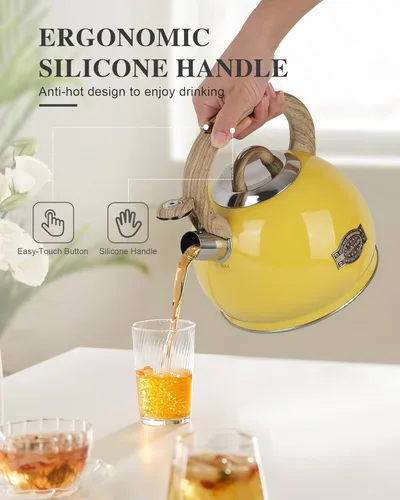 Vista 6 de Hervidor de té para estufa, 2.7 cuartos de galón con silbato fuerte para estufa, teteras de acero inoxidable de grado alimenticio para estufa