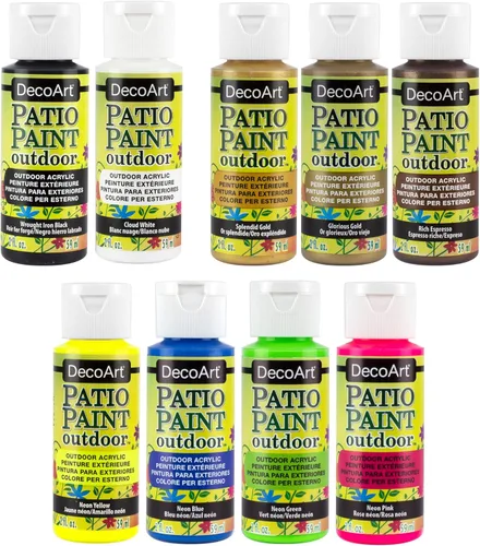Vista 7 de Set de pintura DecoArt para patio al aire libre – 24 colores iniciales (botellas de 2 fl oz) – Pinturas permanentes resistentes al clima