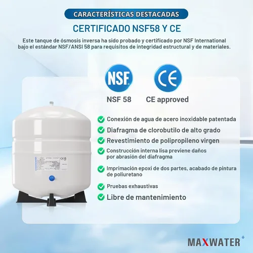Vista 4 de Max Water Certificado NSF Tanque de almacenamiento de agua de ósmosis inversa de servicio pesado de 4,4 galones @100 PSI RO (ósmosis inversa), PA-E