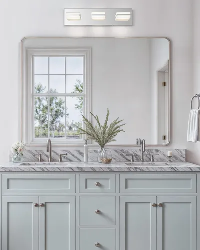 Vista 7 de VONLUCE Lámpara de tocador de baño, 3 luces LED modernas de tocador, luz de baño ajustable 3CCT con función de memoria, pantallas giratorias