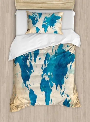 Vista 150 de Ambesonne Hawaii - Juego de funda de edredón de verano, palmeras y hojas exóticas de helecho, fondo colorido abstracto, juego de ropa de cama
