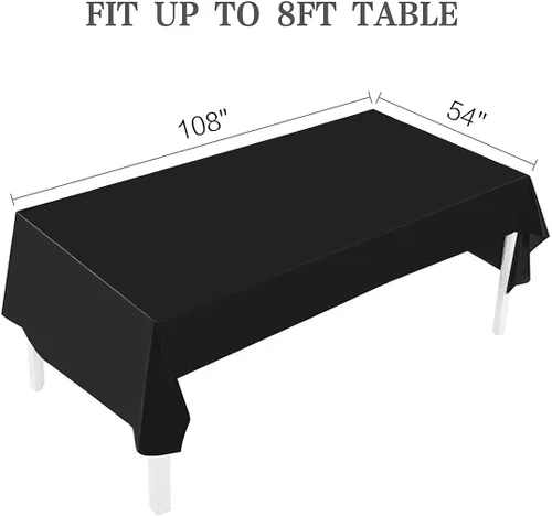 Vista 2 de 2 Empaques Mantel de Plástico Negro, 54 pulgadas x 108 pulgadas Cubierta de Mesa Rectangular Desechable para Fiestas, Adecuado para Cumpleaños