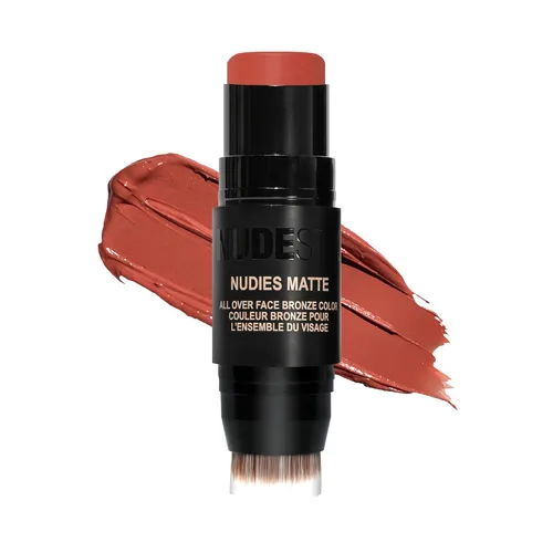 Nudestix Nudies Bronze All Over Matte Bronzing Stick – 3-in-1 Cream Bronzer for Cheeks, Eyes & Lips with Built-In Brush | Natural Contour & Sunkissed