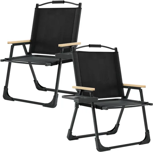 Vista 10 de 2 Pcs Folding Chairs with Side Storage Tray, Outdoor Foldable Chair with Storage Net Bag, Lounge Chair for Fishing Hiking Beach Patio(Beige,Large)