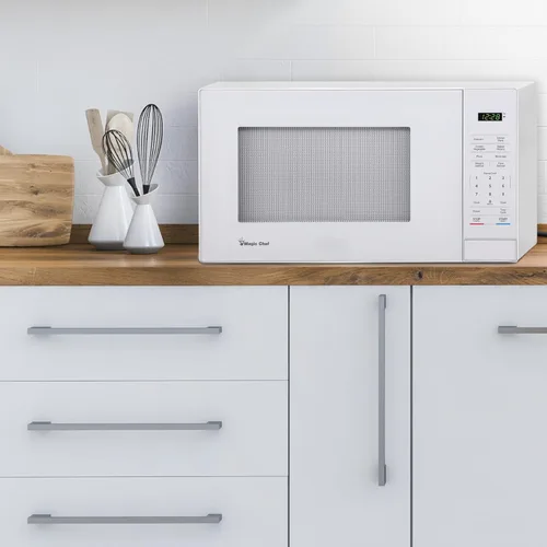 Vista 2 de Magic Chef Horno microondas compacto de encimera, 1,000 vatios, blanco, 1.1 pies cúbicos - Electrodoméstico de cocina digital con cocción de un solo