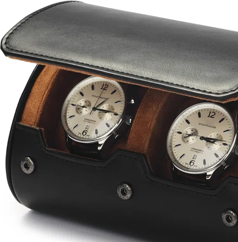 Vista 3 de 2Slots - Caja de viaje de cuero para reloj, hecha a mano, para hombres y mujeres, color negro