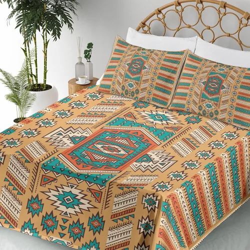 Vista 6 de Ambesonne Tribal Sheet Set, Secret Tribe Pattern in Bohemian Style, Fitted and Flat Sheet with Pillowcases Bedding Accent 4 Piece Set, Queen