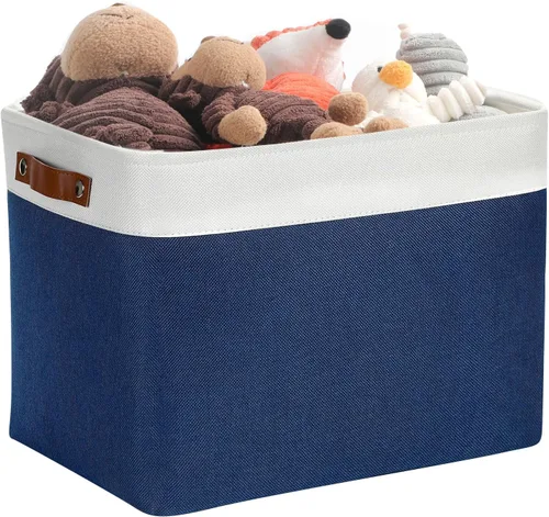 Vista 57 de DULLEMELO Cesta de almacenamiento pequeña para estantes, pequeña cesta plegable de tela rectangular para estantes, armarios, guardería, hogar, Beige