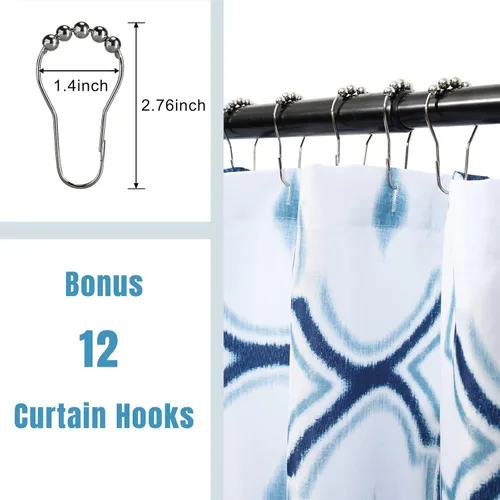 Vista 6 de Teewas 72" x 72" Boho Shower Curtain- Shower Curtain with 12 Hooks Set - Water-Repellent & Washable Fabric Shower Curtain for Bathroom(Blue and