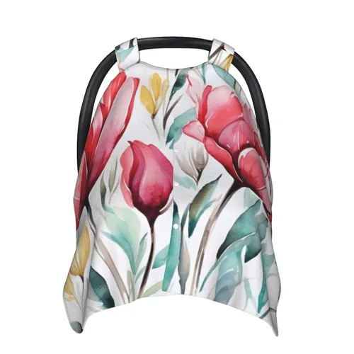 Baby Car Seat Canopy Cover for Mom, Soft Breathable Nursing Breastfeeding Covers Multi Use Stroller Sun Shade Newborn Shower Gift，Watercolor Tulip