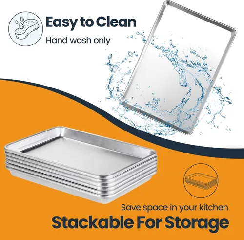 Vista 6 de Paquete de 6 bandejas para hornear de gran tamaño, bandeja de aluminio comercial para galletas, duradera y antiadherente, 15 x 21 pulgadas