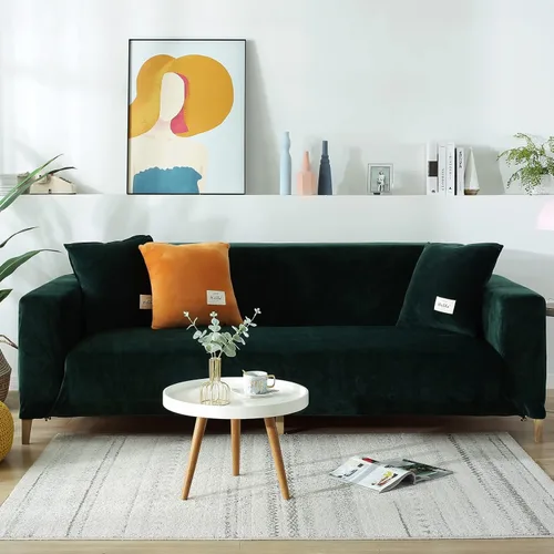 Vista 3 de OKYUK Fundas de terciopelo de alta elasticidad para sofá de 3 plazas, protector de muebles lavable con parte inferior elástica antideslizante, funda