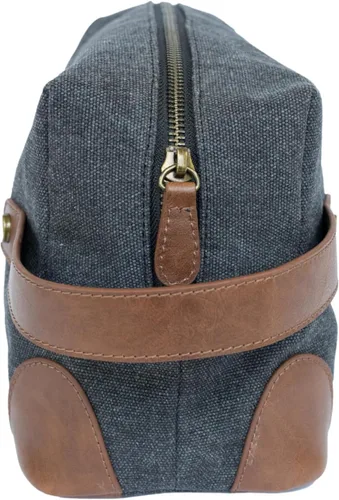 Vista 3 de Vetelli Bolsas de aseo de lona vintage, viaje con estilo, kits de lona impermeable Dopp, duraderas (Marco), Gris oscuro, Neceser