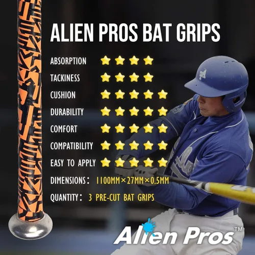 Vista 5 de ALIEN PROS Paquete de 4 cintas de agarre de calavera y murciélago egipcio para béisbol de 0.020 in – Envuelve tu bate para un jonrón épico