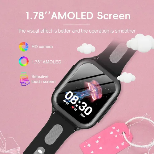 Vista 2 de Wonlex - Reloj inteligente con GPS 4G para niños, pantalla táctil AMOLED de 1.78 pulgadas, reloj grande con tarjeta SIM, videollamadas, chat de voz