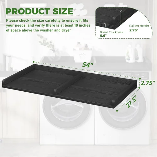 Vista 2 de VOPEAK Encimera para lavadora y secadora, encimera de lavandería, 54" x 27.5" amplia encimera para lavadora y secadora, cubierta de madera