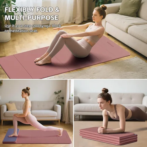 Vista 7 de Estera de Yoga de 7 Pliegues 177.8x61 cm - 1.27 cm de Grosor Estera de Ejercicio Plegable, Compacta Antideslizante de TPE para Viaje Negro + gris