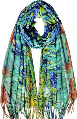 VENVSBEE Bufanda reversible suave de tacto de cachemira, chal grande, impresión artística de doble cara, cálida pashmina klimt van Gogh regalos