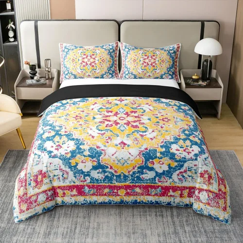 Vista 12 de Erosebridal Funda de edredón 100% algodón natural, bohemio, tribal, juego de ropa de cama individual, exótico retro, funda de edredón bohemia