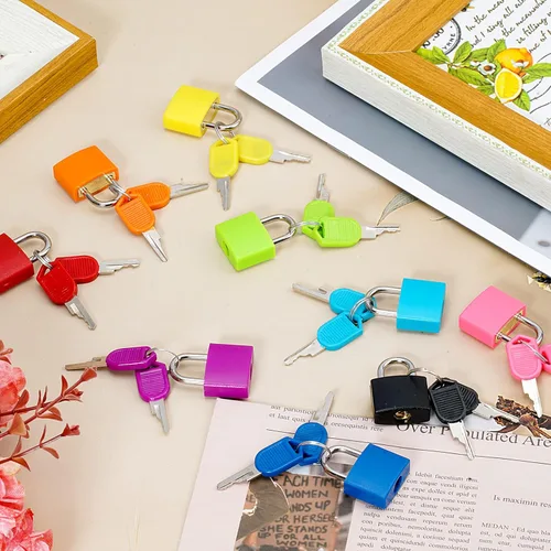 Vista 7 de 16 candados de maleta con llave, candados pequeños de metal para mochila, mini candado con llave multicolor, candado pequeño con llave, candado