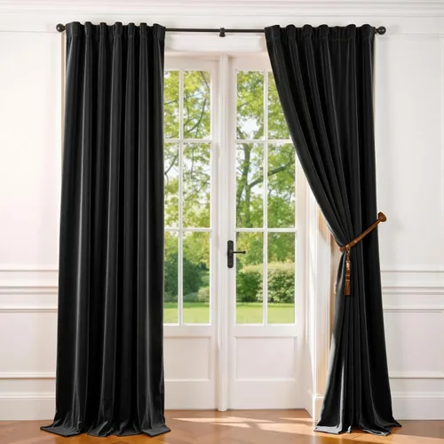 Vista 142 de Lazzzy - 2 paneles de cortinas opacas de terciopelo, con aislamiento térmico, muy suaves, lujosas, con bolsillo para cortinero, para dormitorio