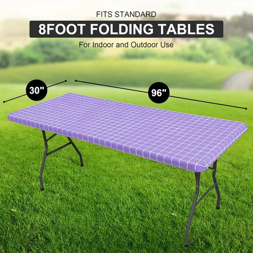 Vista 26 de Mantel rectangular, manteles de plástico elásticos ajustables con parte trasera de franela para mesas de 4 pies, manteles de vinilo impermeables