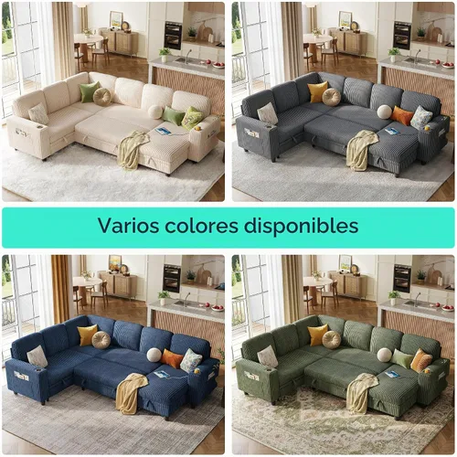 Vista 9 de LINSY HOME Camillas seccionales para sala de estar, 81 pulgadas en forma de U, 6 asientos, beige