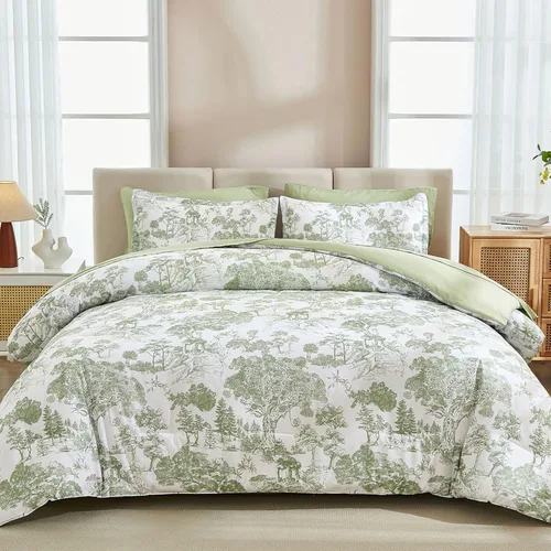 Vista 12 de DJY Juego de edredón de cama Queen en negro, 7 piezas de edredón negro y blanco tamaño Queen con elegante impresión de plantas botánicas