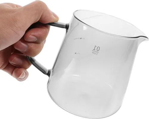 Vista 7 de Luxshiny Cafetera portátil de vidrio para café con asa, pequeño vertedor de leche, limonada, té helado, olla de almacenamiento de salsa, jarra