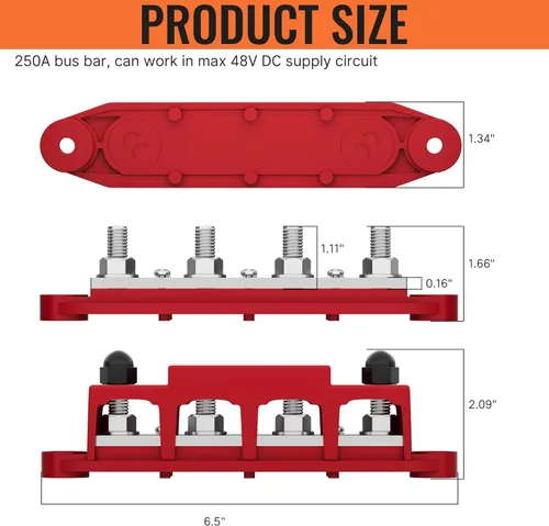 Vista 2 de Joinfworld Barra de autobús 12V 250A Bloque de distribución de energía 4 x 3/8 "Studs Barra de autobús marina Bloque de terminales de barra