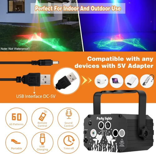 Vista 5 de Enjoyedled Luces de fiesta de escenario de discoteca para DJ, efecto de luz láser del norte, iluminación estroboscópica LED RGB activada por sonido