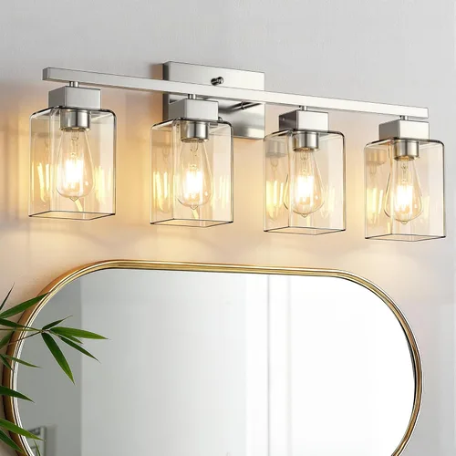 Vista 12 de PARTPHONER Lámparas de baño de 3 luces, luces de tocador modernas de oro cepillado, accesorios de iluminación de baño sobre el espejo, apliques
