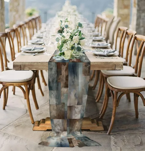 Vista 4 de Marble Cloud Chiffon Table Runner 55 Inches Long, Voile Sheer Tulle Runner for Rustic Wedding Reception Bridal Shower Decorations Birthday Party