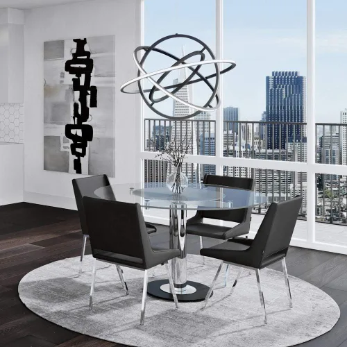 Vista 3 de ZURI Silla de comedor moderna Fiore en cuero sintético negro y cromo