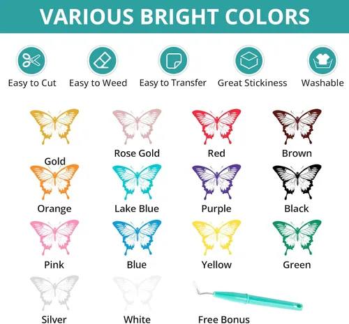 Vista 3 de HTVRONT Paquete de 14 vinilos de transferencia de calor HTV - Rollos de vinilo HTV de 12 pulgadas x 3 pies, vinilo fácil de cortar para planchar