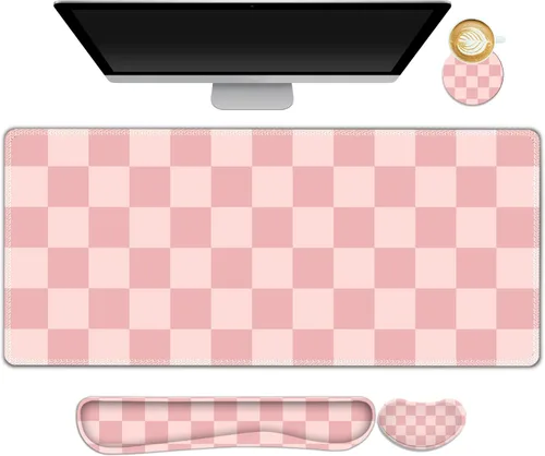 Vista 36 de Juego de alfombrillas de mouse grandes para juegos, 4 en 1, alfombrilla de escritorio extendida para teclado con reposamuñecas, alfombrilla de mouse