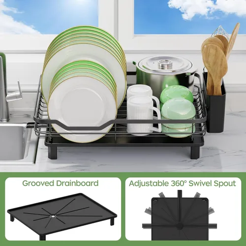Vista 6 de ROTTOGOON Escurridor de platos, rejilla para secar platos de acero inoxidable resistente al óxido para encimera de cocina, escurridor de platos
