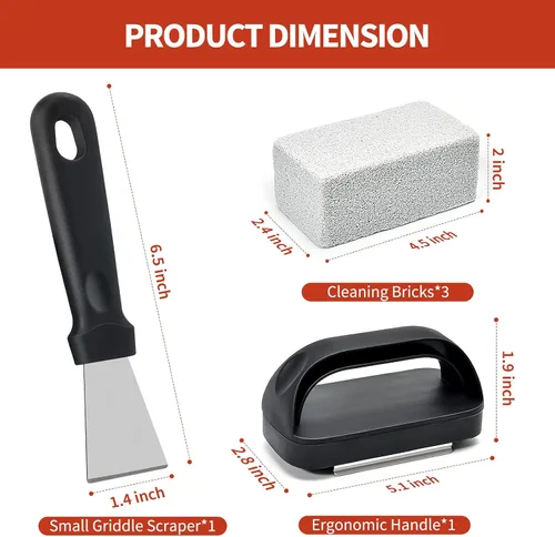 Vista 7 de Kit de limpieza de plancha para accesorios de plancha Blackstone - Kit de limpieza de plancha de 12 piezas - Juego de limpiador de parrilla
