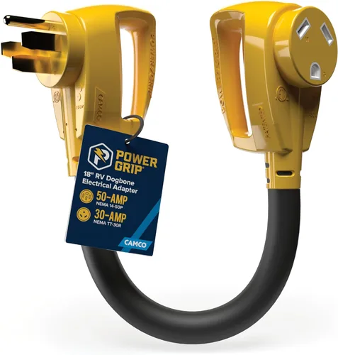 Adaptador eléctrico Powergrip Dogbone 55175 de Camco, con mango, 18 pulgadas, color amarillo