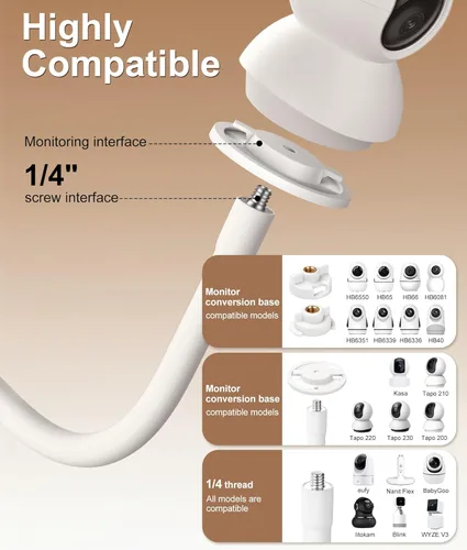 Vista 3 de Soporte de piso para monitor de bebé de altura ajustable de 82 pulgadas con cuello de cisne flexible, sin taladros y sin herramientas, base