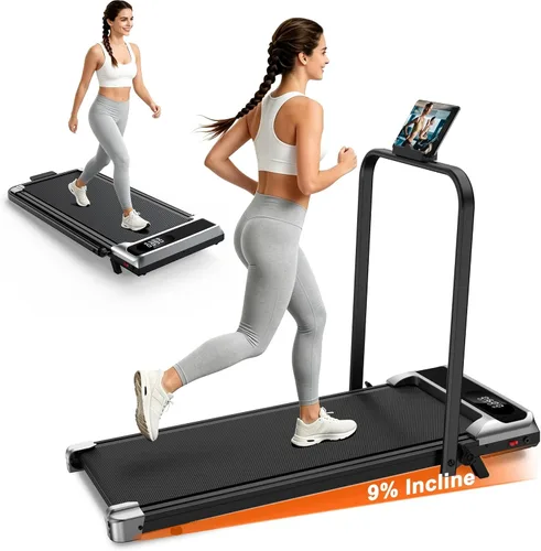 Caminadora para el hogar - 3.0HP Tread Mills con 9% de inclinación, almohadilla compacta para correr, plegable, para espacios pequeños, debajo del