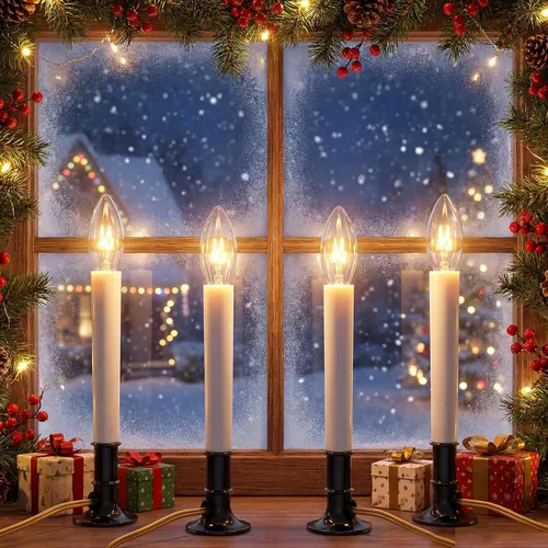 Vista 11 de Lámparas eléctricas de vela de 5 pulgadas, luces de vela de ventana de Navidad con base de hierro de ciruela negra, velas eléctricas con bombillas
